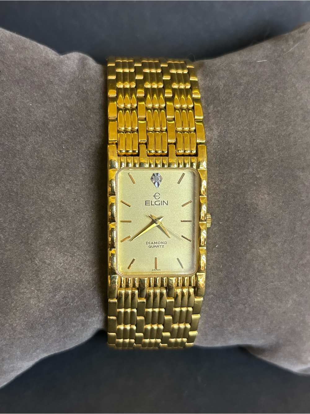 VTG Elign Watch Mens 23mm Rectangle Tank Style Gold Tone Diamond Watch